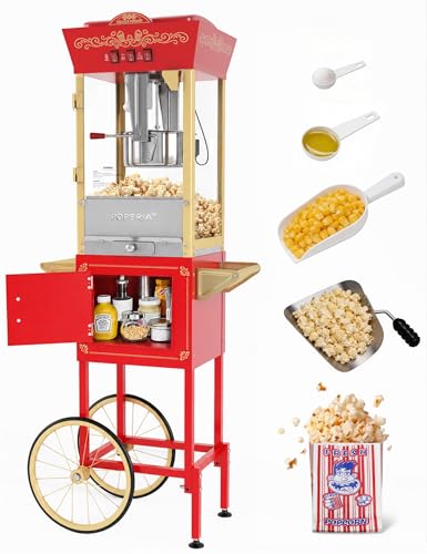 Image of 12oz Popcorn Machine with Cart, Movie Theater Style Popcorn Maker