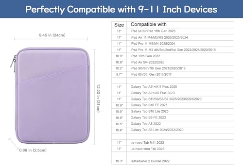 Image of Dadanism 9-11 inch Tablet Sleeve Bag Carrying Case for iPad (A16) 11th Gen 11 inch, iPad 10th Gen 10.9 inch Air 5 /4, iPad Air M4 /Pro 11 inch, iPad 9 /8 /7th, Galaxy Tab A11+ Plus 11 inch, Remarkable 2 10.3 inch, Grey Purple