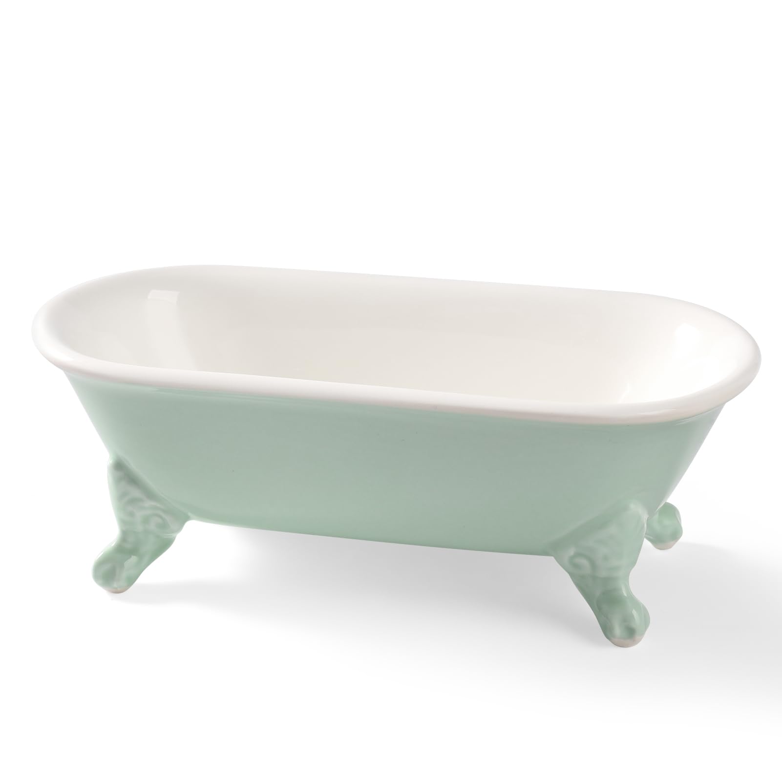 NEWHENGS 6.5" Ceramic Mini Decorative Clawfoot Bathtub Bar Soap Dish, Kitchen Sponge Holder and Shower Tray for Bathroom, 1 Pack(Bright Teal)