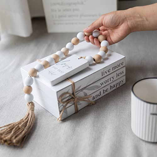 Genmous 4Pcs White Decorative Books Set For Home Decor, Stacked Wood Faux Books For Living Room Decor, Decorative Books For Display, Faux Wood Book Stack For Shelf Decor, Mantel Decor, Farmhouse Décor #TOP5