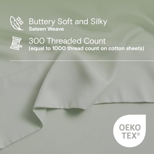 Sijo AiryWeight Tencel Sheet Set, 100% Lyocell Derived from Eucalyptus, Buttery Soft, Architectural Digest 2022 Best Cooling Sheets Winner - 3pc - 2 Pillowcases 1 Fitted (Sage, King)