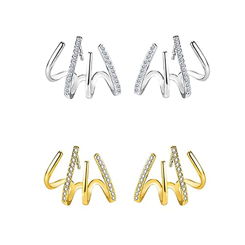 Claw Earring Cuff for Women, Zircon Needle Ear Cuffs Stud Earrings Minimalist Ear Wrap Piercing Earrings for Girls (Gold+Silver) Cover
