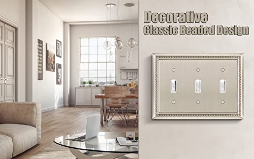 Image of Henne Bery Sunken Pearls Heavy Duty Decorative Wall Plate Switch Plate Outlet Cover (Triple Toggle, Satin Nickel)