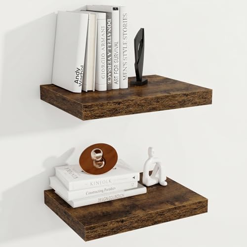 Image of Fun Memories 12 Inch Deep Floating Shelves, 16 x 12 Wooden Wall Shelves, Extra Deeper & Thicker Rustic Wall Mounted Storage Shelf for Fireplace, Living Room, Kitchen, Farmhouse, Rustic Brown - 2Pack