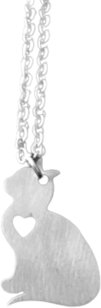 Art Attack Stainless Steel Cat Chain Necklace, Love Feline Kitty Pur Meow Pet Mom Memorial Heart Charm Pendant (Silver)