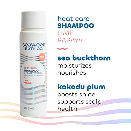 Seaweed Bath Co. Heat Care Shampoo, Lime Papaya Scent, 12 Ounce, Sustainably Harvested Seaweed, Sea Buckthorn, Kakadu Plum, For Heat Damaged Hair #TOP3