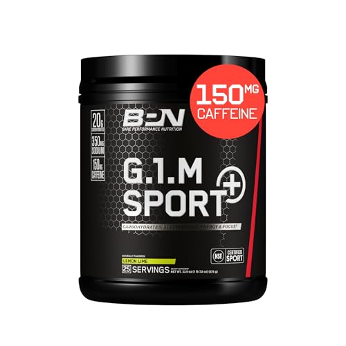BARE PERFORMANCE NUTRITION G.1.M Sport+ Endurance Pre-Workout – Lemon Lime | 25 Servings | 20g Carbs, 350mg Sodium, 150mg Caffeine | Electrolytes, Nootropics & Cluster Dextrin® for Energy & Focus