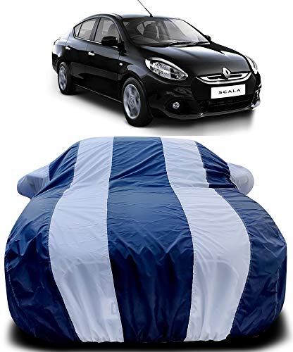 Image of PURPLEHEART Car Body Cover Compatible with Scala with Mirror Pocket Triple Stitched Bottom Elastic Water Resistant UV Protection & Dustproof Car Cover-Blue & White