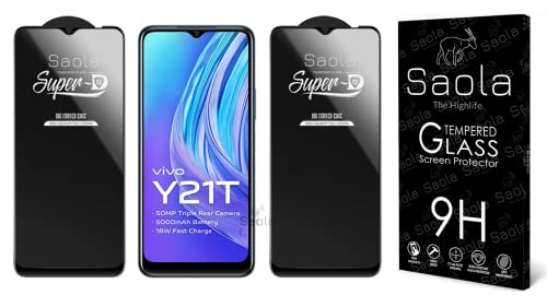 Image of Saola HD+ Oleophobic Tempered Glass Screen Protector For Vivo Y21T (Pack Of 2) with Free Installation Kit. Full screen Coverage - 6.51 inch