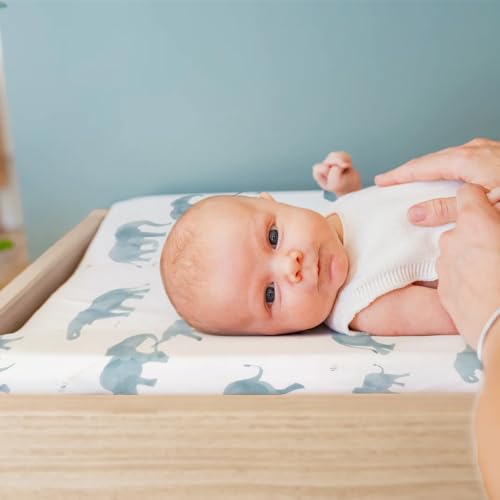 Image of GRSSDER Stretch Ultra Soft Jersey Knit Changing Pad Cover Set 2 Pack, Change Table Pad Covers Fit 32 inch /34 inch x 16 inch Pads Safe and Snug, Cute Diaper Changing Pad Covers of Elephant Print