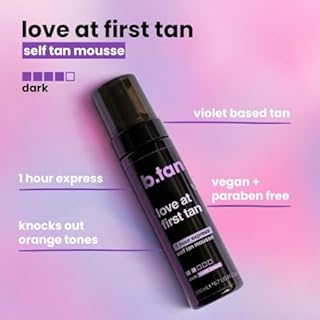 b.tan Violet Base Self Tanner Mousse | Love At First Tan - Best, 1 Hour Express Sunless Tanning Foam, Cancels Orange Tones, Dark Bronzing Glow, No Fake Tan Smell, Face & Body, 6.7 Fl Oz