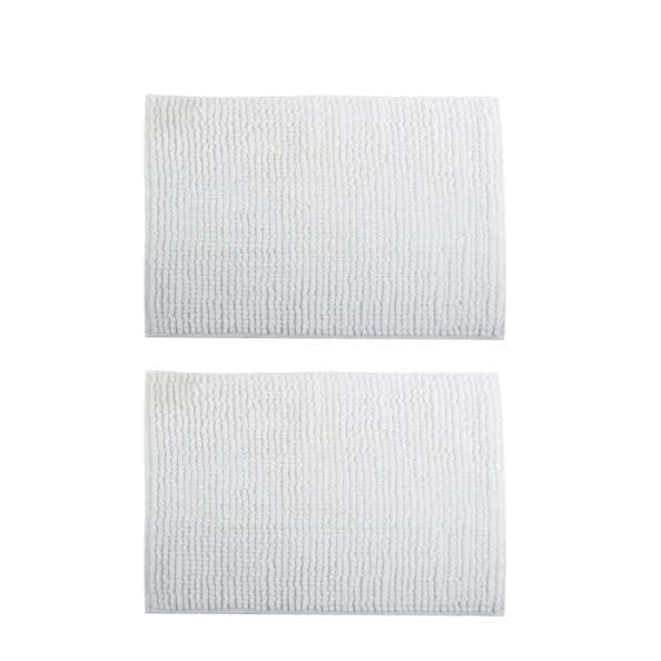 MSV - Lot de 2 Tapis de Bain Microfibre Chenille - Poils Longs Anti-dérapant - Lavable en Machine - Boucle d'Accrochage Pratique - Confort et Hygiène Optimisés - Blanc - 50x80 cm