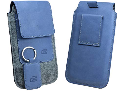 OrLine Étui de Ceinture pour Blackberry Passport. Étui Housse de Protection Coque en Feutre et Un Vrai Cuir avec Un Porte-clés