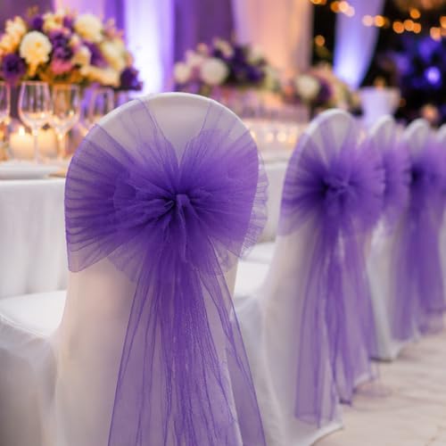 Image of Purple Tulle Fabric Ribbon 6 Inch by 25 Yards Rolls Fabric Spool Tulle for Gift Wrapping Wedding Decorations Craft Supplies DIY Tutu Skirt Baby Shower Birthday Party