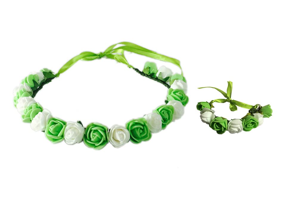 Women's White N Green Tiara/Crown/Headband With Wrist Band For Girls & Women Hair Accessories For Birthday,Party & Wedding-image-37
