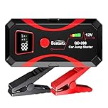 Démarreur de Saut de Batterie de Voiture, Batterie de Puissance Portable 2000A Peak Jump Box pour Moto jusqu'à 8L gaz et 6L Diesel 3 Modes Lampe de Poche et Pinces de Saut de sécurité