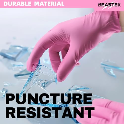 Beastek Nitrile Disposable Gloves, 4 mil Powder-Free Latex-Free Medical Food Grade Cleaning Esthetician Glove, Pink 100 Pcs (Medium)