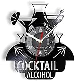 AVJERA Reloj de Pared con Alcohol para cóctel, Hecho de Vinilo Real, Botella de Vino, Corte Artesanal, álbum, Reloj, hogar, Bar, Pub, decoración artística