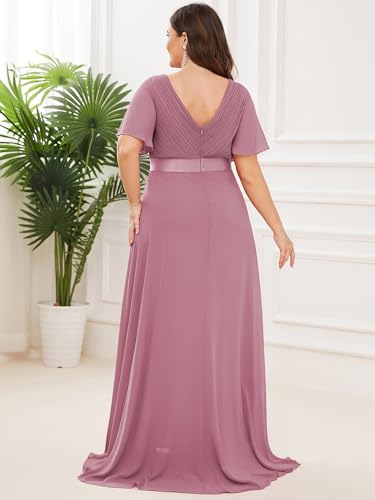 Image of Ever-Pretty Women's Chiffon Formal Evening Dresses for Curvy Women V-Neck Plus Size Floor Length Bridesmaid Dress Orchid 22