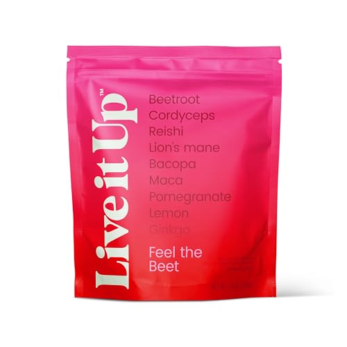 LIVE IT UP | Feel the Beet: Beetroot Powder with Superfood Vitality Blend | Supports Energy Endurance and Clarity | Contains Ginkgo Beetroot Plant-Based Nitrates Antioxidants and Adaptogens