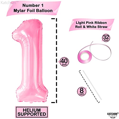 Image of Katchon, 40 Inch Light Pink Number 1 Balloons For 1st Birthday Decorations