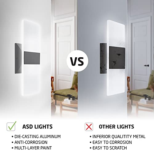 Asd Led Wall Mount Light Fixture | Frosted Acrylic Glass Sconce | 12 Inch 12W (30W) 120V 850Lm 2700K 3000K 3500K 4000K 5000K Adjustable | Indoor Lamp, Ambient Lighting, Dimmable, Ul | Black #TOP4