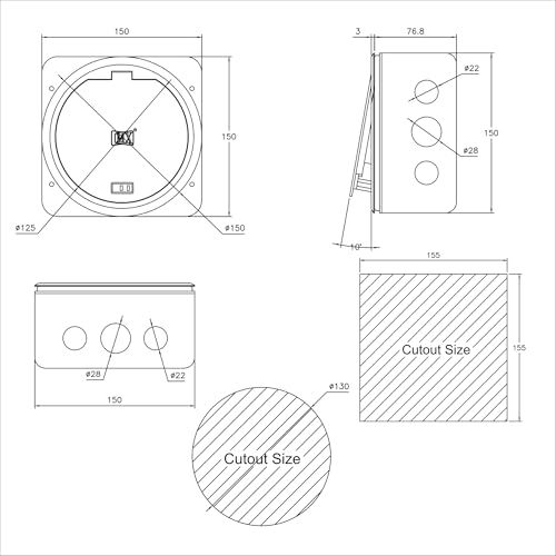 Image of MX Watertight 4+2 Data Socket Round Pop-Up Floor Box - IP65 Zinc Alloy, Concrete Floor Power & Network Access, 45 Series Modules, Office & Commercial Use