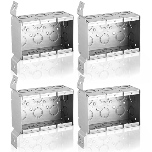 Yaocom 4 Pcs 3 Gang Metal Electrical Switch Box 2-1-2-inch Deep Galvanized Steel Masonry Multi Device Switch Electrical Junction Box with 1-2-inch Setback Side Bracket for Multiple Wiring Install