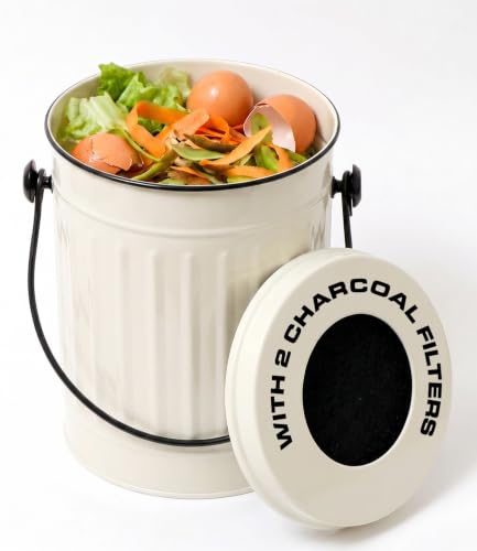Image of Plexon Kitchen Compost Bin Indoor with Lid, Off-White 1.5 Gall