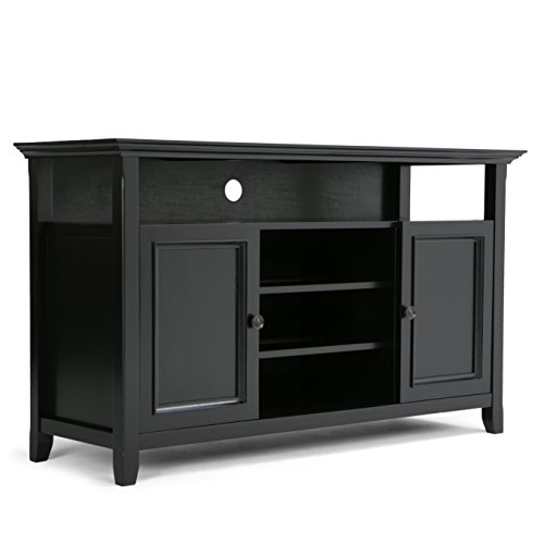 SIMPLIHOME Amherst Solid Wood Universal TV Media Stand, 54 Inch Wide, Transitional, Living Room Entertainment Center, Storage Cabinet and Shelves, for Flat Screen TVs up to 60 Inches in Black