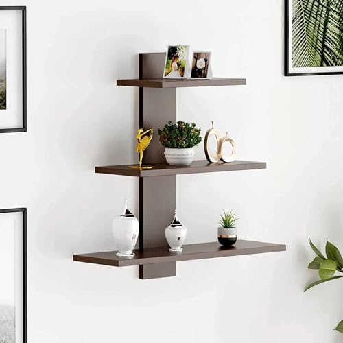 Image of 3 Tiers Floating Wall Shelf Rack for Home D�cor Display Units | Floating Book Rack for Study Room | Wall Mount Shelves for Home Bedroom Office Wall Decoration (Brown)
