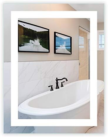 Mirrors & Marble Small LED Wall Mirror - Front Lit Rectangular Mirror for Bathroom, Bedroom or Shower - Anti Fog & Wall-Mounted - Modern Home Decor (28" Wide x 36" Tall)