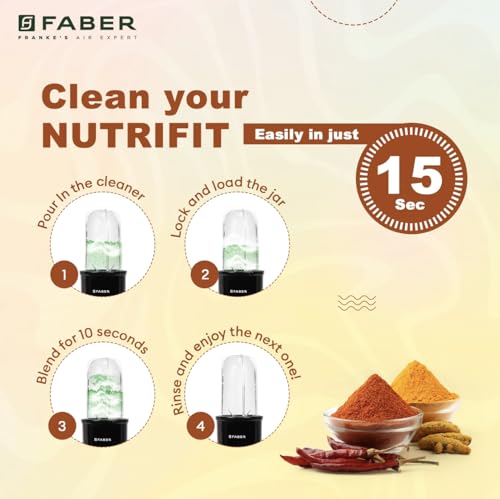 Image of Faber Sportz 2-in-1 Nutrifit Nero Blender Mixer Grinder - 550W, 100% Copper Motor, Detachable SS Blade, 500ML & 300ML Jars, Wet & Dry Grinding, Smoothie Maker, 2 Year Warranty