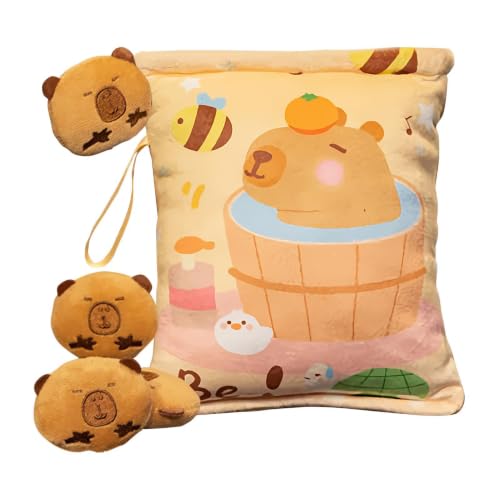 Bolsa para snacks de capibara de peluche con almohada y llavero para niños