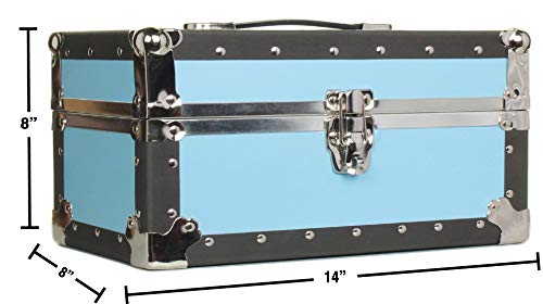 Gilbins Summer Camp And College Dorm Mini Storage Trunk Organizer Keepsake Box Treasure Chest Footlocker Size 14" L X 8" H X 8" W Light Blue #TOP3