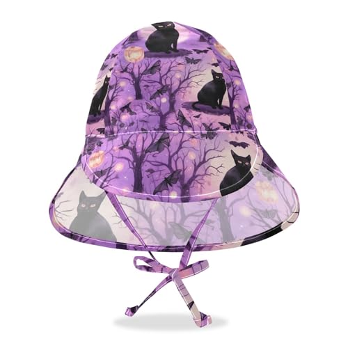 J JOYSAY Halloween Black Cats Butterflies Baby Sun Hat Toddler Hat UPF 50+ Baby Swim Hat Sun Protection Hats with Chin Strap for Infant Toddlers