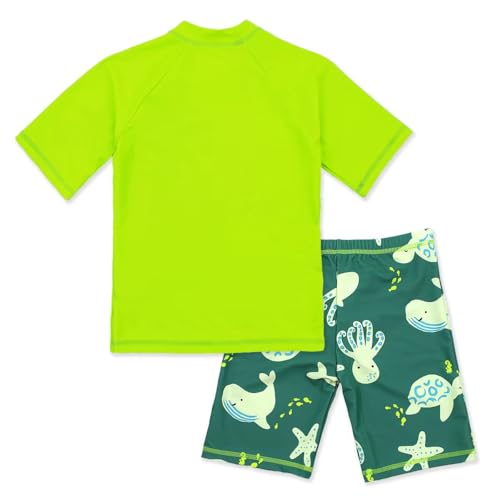 Image of Kids Short Sleeve Sunsuit Swimwear Boys Two Piece Rash-Guard-Sets Dinosaur Pattern