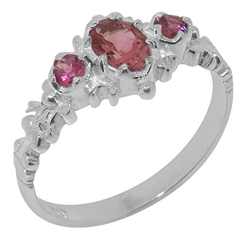 925 Sterling Silver Real Natural Pink Tourmaline Womens Statement Antique Ring - Size 8 #TOP11