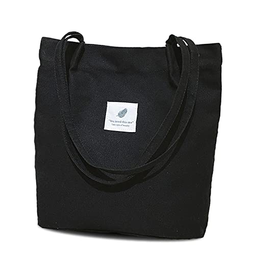 COWORK-UP Damen Handtasche Groß Tasche Canvas Umhängetasche Schultertasche mit Innentasche für Alltag, Büro, Schulausflug und Einkauf (Schwarz) Cover