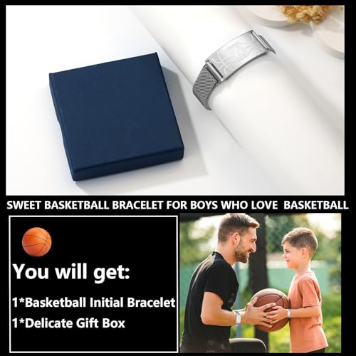 Basketball Gifts Initial Bracelet Idea for Players Lovers Men(Silver A) by Fervia - Used condition - Image 6