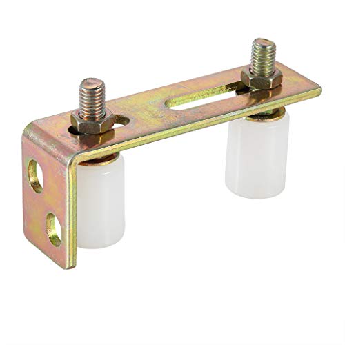 Skelang Slide Gate Guide Roller with L Post Bracket, Adjustable Dual Nylon Rollers Gate Assembly Support for Sliding Rolling Gates 2-5/16