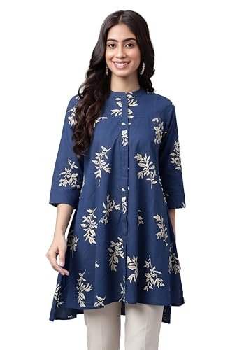 Image of Janasya Women's Pure Cotton Floral Printed Flared Tunic