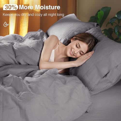 SONORO KATE 100% French Linen Duvet Cover Queen Size, Soft Breathable for Hot Sleepers, Moisture Wicking & Durable Cover Set - Zipper Closure & 4 Corner Ties Duvet Covers 3 Piece (Dark Grey,Queen)