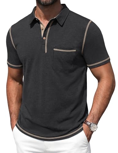 Image of Mens Polo Shirts Short Sleeve Casual Summer Lightweight Cotton Golf Polo Shirts with Pocket