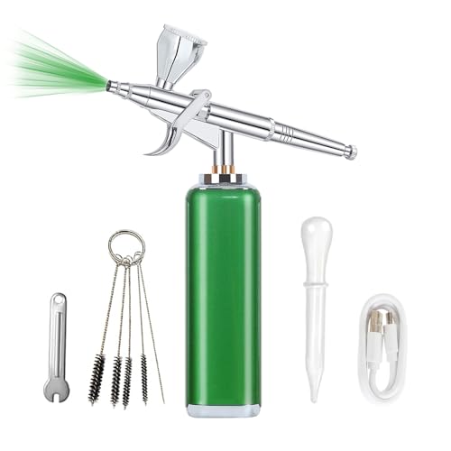 Image of high air Flow Cordless Airbrush Kit, Wireless Portable Air Brush Compressor, Rechargeable Mini Air Brush, Handheld Airbrush Gun for Barber, Model Painting, Nail Art, Makeup, Tattoo (Green)