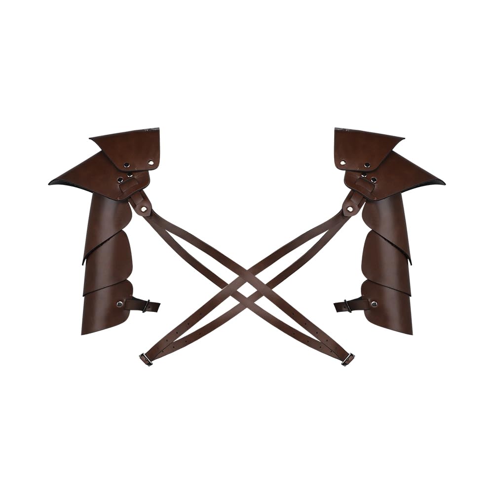 Medieval Knight Shoulder Armor PU Leather Viking Warrior Chest Harness Adjustable Gladiator Shoulder Pauldron Armor Steampunk Arm Guards Halloween Cosplay Party Fancy Dress Costume for Adults - Image 3