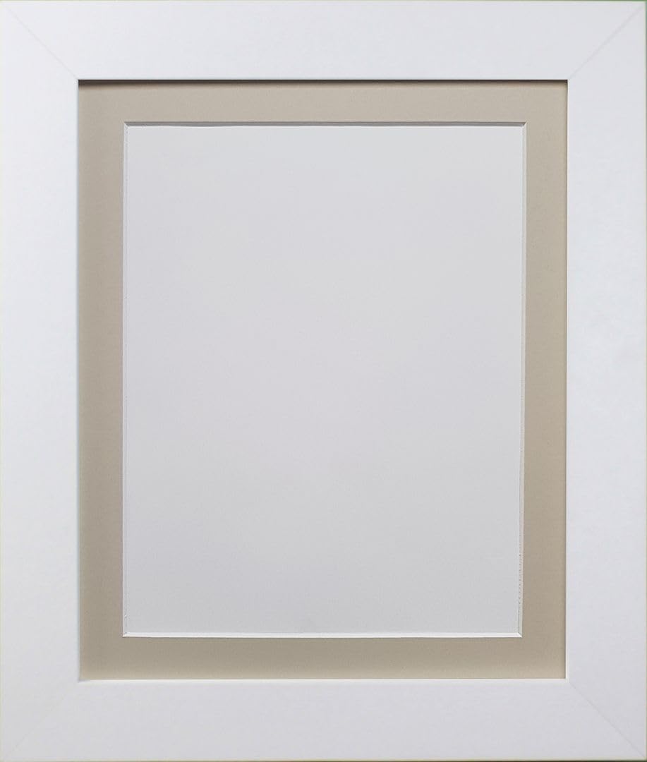 FRAMES BY POST Metro White Picture Photo Frame with Light Grey Mount 14" x 8" For Pic Size 10" x 4" — image 1