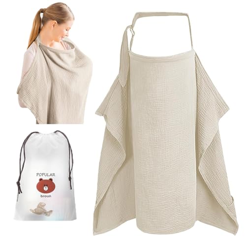 Asheyya Cotton Soft Breastfeeding Cover, Adjustable Nursing Cover (Khaki)