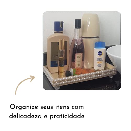 Bandeja Espelhada Banheiro - Kit Com 2 Bandejas - K49001 (Camurça com Dourado)