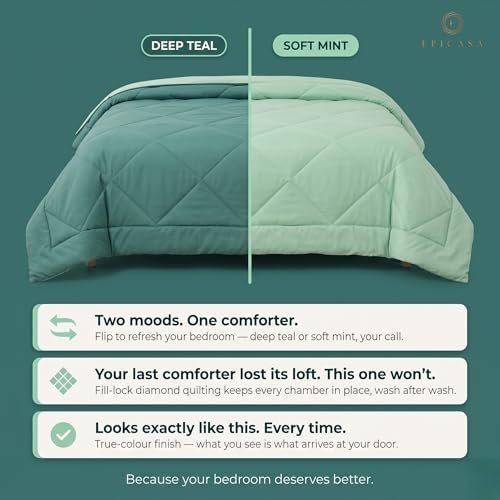 Image of Epicasa Reversible Comforter | 200 GSM Thermal Bonded Fill | 110 GSM Micro Peach Fabric | All Season AC Quilt | Diamond Quilted | Lightweight Duvet Blanket for Home Bedroom | Green & Mint
